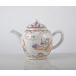 Chinese porcelain teapot, polychrome decorated with figural panels, 14.5cm high.