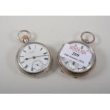 Victorian white metal open faced pocket watch, enamel dial with Roman numerals,