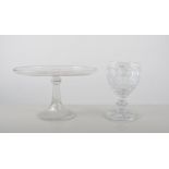 Quantity of cut and press moulded glassware, including cake stands, fruit bowls,