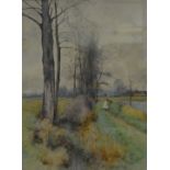 L.M. MacIntosh, Rural scene with a girl on a path, watercolour, signed, 50 x 38cms.