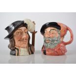 Royal Doulton Toby jug, The Huntsman, 19cm, three large Royal Doulton character jugs, Falstaff,