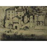 Hestor Frood, Entrevaux, signed drypoint, 18cm x 24cm.