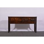 Georgian oak dresser base, rectangular boarded top, two frieze drawers, moulded legs, width 45cms,