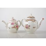 Worcester style spherical teapot, painted with floral sprays, domed cover, unmarked, height 16cms,