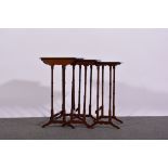 Nest of three Edwardian inlaid mahogany occasional tables, rectangular tops,