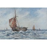 John Neale, 'Barge fishermen in rough seas', watercolour, signed,