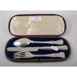 Victorian silver knife, fork and spoon, George Adams, London 1861, cased.