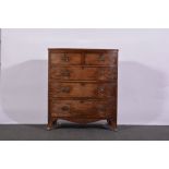 Victorian mahogany bow front chest of drawers, rectangular top with reeded edge,