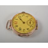 Vintage 9ct rose gold wristwatch, subsidiary second dial, diameter 3cm.