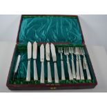 Set of six silver fish knives and forks, G.H., Sheffield, 1922, with later case.