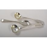 Pair of silver mustard spoons, Fiddle pattern handles with engraved initials, John and Henry Lias,