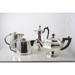 Silver plated four piece tea set, octagonal form comprising hot water jug, 23cm, teapot,