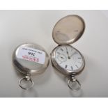 Victorian silver full Hunter pocket watch, case with a strap cartouche,