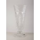 Large Stewart crystal cut glass pedestal vase, flared form, boxed, 36.