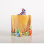 Clarice Cliff Bizarre preserve pot, "My Garden" design, 10cm.