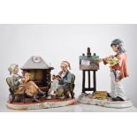 Capodimonte porcelain model "The Artist", height 29cm, and four other Capodimonte porcelain groups,