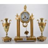 French marble and gilt metal temple clock garniture, movement stamped 'Medaille d'Argent Vincenti,