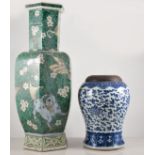 Chinese famille verte vase, hexagonal form,