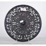 Coalbrookdale style cast iron circular plaque, diameter 27cm and an Eastern metal box,