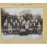 Monochrome photograph print, Melton Mowbray Working Mens Club Committee 1945, oak frame,