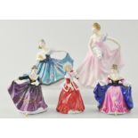 Small Royal Doulton figure, Kirsty HN3246, 11cm, three other small Royal Doulton figures,