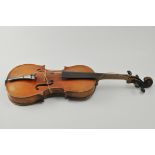 Violin, two piece inlaid back, labelled copy of Jacobus Stainer, Dresen 1799,