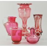 Victorian cranberry glass vase, crimped rim,