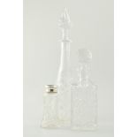 Orrefors glass decanter and stopper, decorated with a hunting scene,