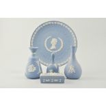 Quantity of pale blue Wedgwood decorative ornaments, trinket boxes, pin trays, etc.