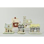 Coalport cottage model, Village Church, height 14cm, another The Crooked Cottage,