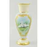 Coalport turquoise and cream ground baluster shaped vase, painted with swans by Malcolm Harnett,
