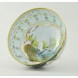 Coalport turquoise ground rose bowl, painted with swans by Malcolm Harnett, diameter 20cm.