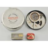 Mikiphone pocket phonograph, diameter 11.5 with needles and tin.
