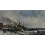 William McAlpine, Off the Coast, Squally Sea, Oil on canvas, signed, 25cm x 42cm.