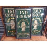 Three Ind Coope Brewery pub signs, moulded fibre glass, in ebonsied frames, 30cm x 57cm (3).