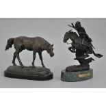 After F Remington, bronzed figure titled "Cheyenne" on marble plinth,