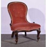 Victorian walnut nursing chair, carved cresting, panelled back and seat,