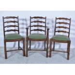 Set of six beechwood dining chairs, wavy ladder backs, drop in seats,