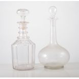 Near pair of Edwardian cut glass mallet shape decanters, 29cm and four other decanters, (6).