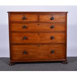 Victorian mahogany chest of drawers, rectangular top with a moulded edge and rounded corners,