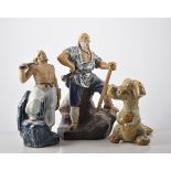 Three Far Eastern stoneware figurines,