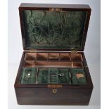 Rosewood travelling jewel/writing box, velvet lined with a secret drawer, 30cm x 22cm,