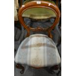 Victorian walnut balloon back chair, cabriole legs, width 50cms, height 84cms.