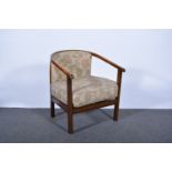 Small beechwood framed tub chair, upholstered back and seat, width 57cm, height 65cms.