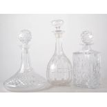 Lead crystal ships decanter, 16cm, two spirit decanters and three others, (6).