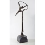 Bronze figure of a Dancer with Hoop, on a marble plinth, 62cm.