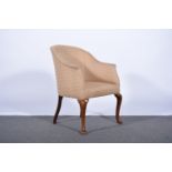 Edwardian tub chair, dralon upholstered, stained wood cabriole legs, width 57cm.