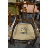 Pair of late Victorian mahogany bedroom chairs, hoop back with pierced vase slats, cane seats,