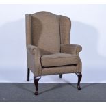 Modern Georgian design wing back armchair, sculptured dralon upholstery, cabriole legs, width 79cm.