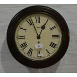 Mahogany cased circular single train school type wall clock, with 24cm Roman numeral dial.